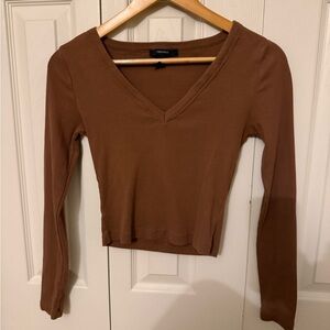 Forever 21 Chestnut Long Sleeve V-Neck Top